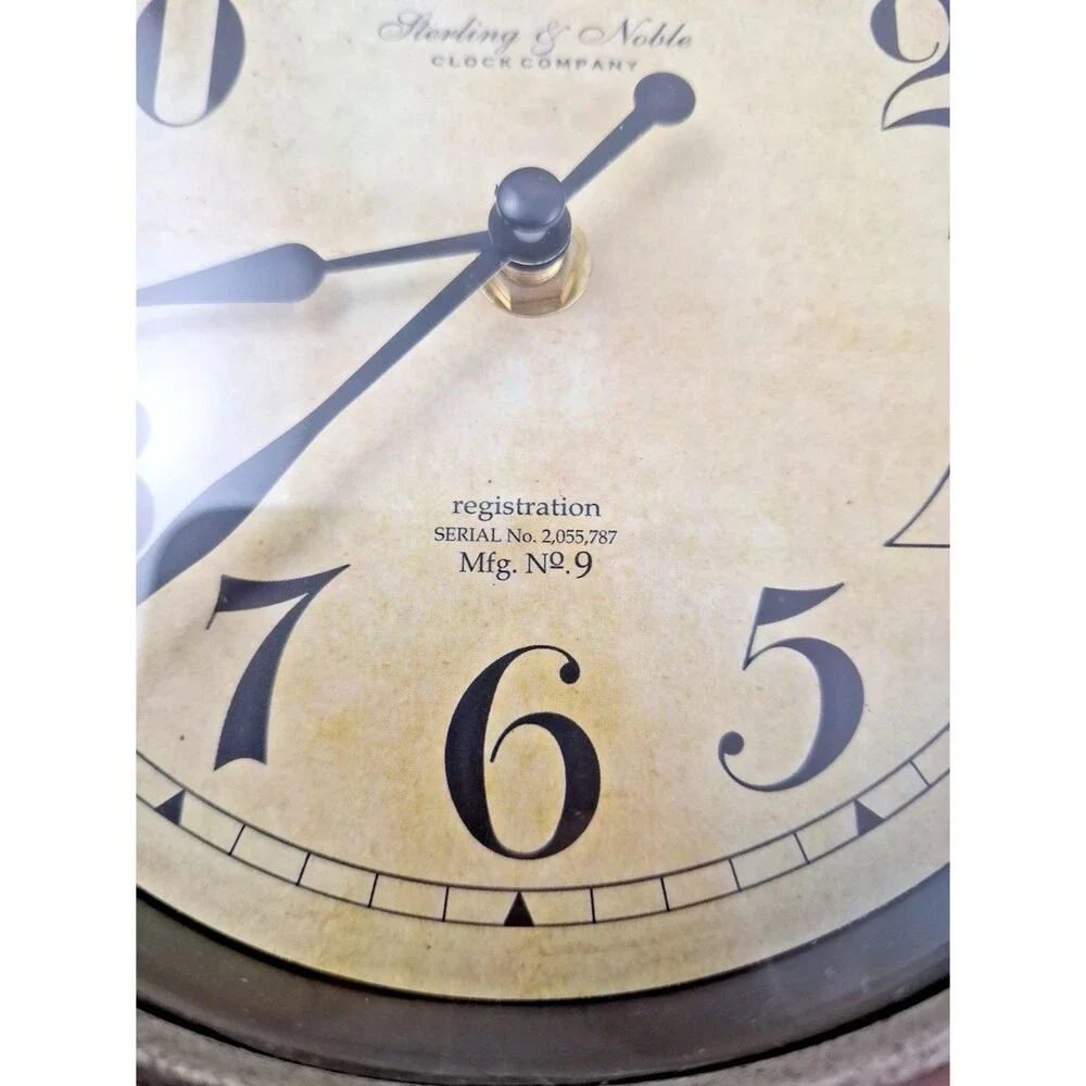 Sterling & Noble Round Wall Clock 9” Dark Walnut Frame Metal Case Excellent